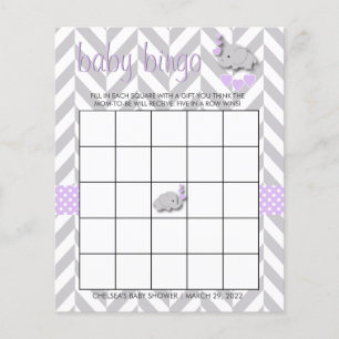 Lila & grau Elephant Baby Dusche - Bingo Flyer