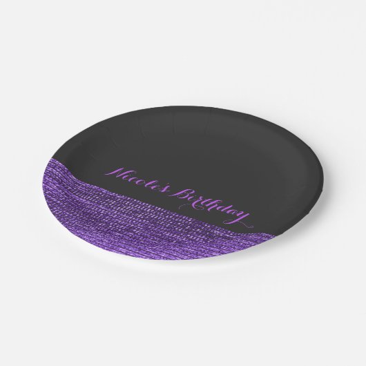 Lila & grau Moderne Glam Sequins Chic Party Pappteller (Schrägansicht)