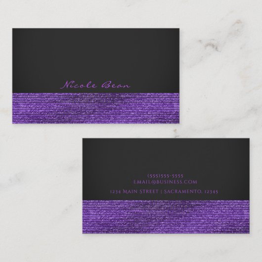 Lila & grau Moderne Glam Sequins Elegante Visitenkarte (Vorne/Hinten)
