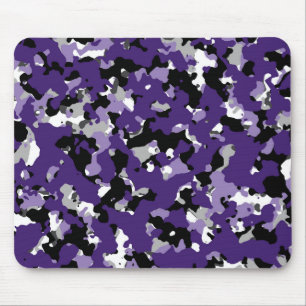Lila Grau Schwarz Weiß Tarnung Camouflage Druck Mousepad