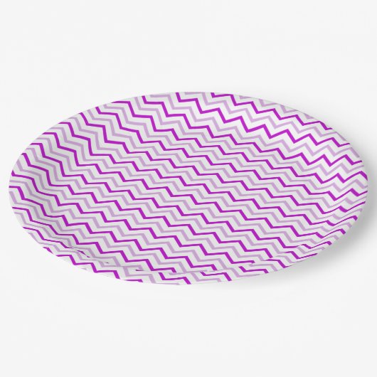 Lila Grau und Weiß Zickzack Pappteller (Schrägansicht)