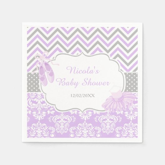 Lila & grau Zickzack Ballerina Babydusche Serviette (Vorderseite)