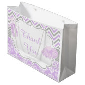 Lila Grau Zickzack Ballerina Geburtstag Danke Große Geschenktüte (Vorderseite Schrägansicht)