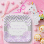 Lila & grau Zickzack Ballerina Geburtstag Pappteller (Party)