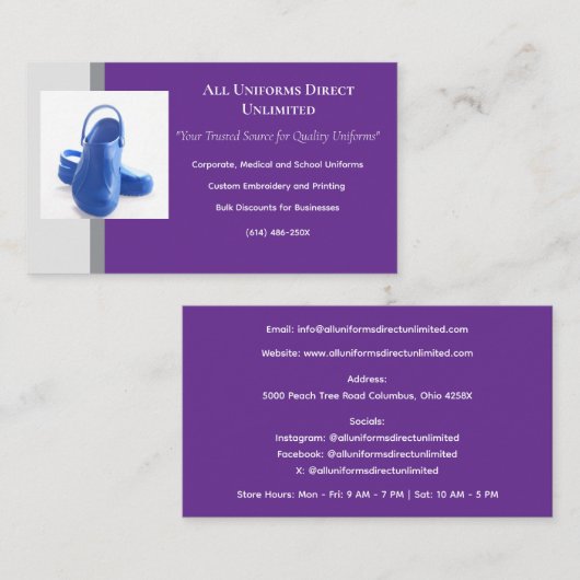 Lila graublaue medizinische Clogs Uniform Visitenkarte (Vorne/Hinten)