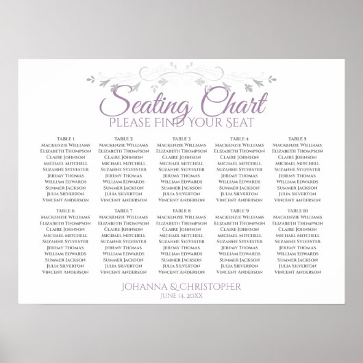 Lila-graue 10-Tisch-Hochzeitskarte Poster (Vorne)