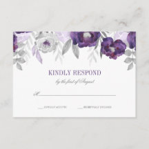 Lila graue Aquarellfarben-Blume Hochzeit des RSVP