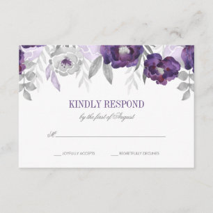 Lila graue Aquarellfarben-Blume Hochzeit des RSVP Karte