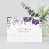 Lila graue Aquarellfarben-Blume Hochzeit des RSVP Karte (Stehend Vorderseite)