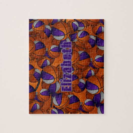 lila graue Basketballmannschaftsfarben personalisi Puzzle (Vertikal)