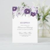 Lila graue Blume Hochzeitsempfang Begleitkarte (Stehend Vorderseite)