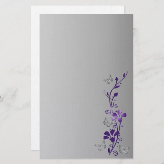 Lila, graue Blumenschmetterlinge Hochzeitsgeschich Briefpapier (Vorne/Hinten)
