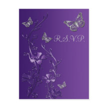 Lila, graue Blüte mit Schmetterlingen RSVP-Karte 2