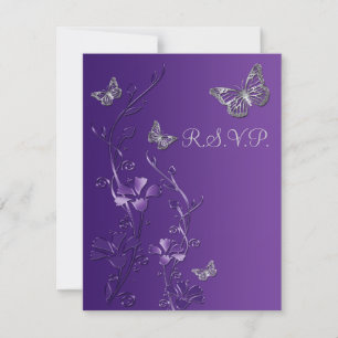 Lila, graue Blüte mit Schmetterlingen RSVP-Karte 2 RSVP Karte