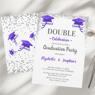 Lila Graue doppelte Feier Graduationsparty  Einladung