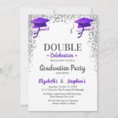 Lila Graue doppelte Feier Graduationsparty Einladung (Vorderseite)