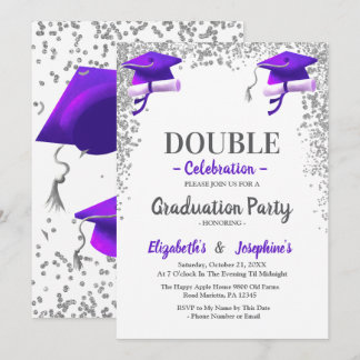 Lila Graue doppelte Feier Graduationsparty  Einladung