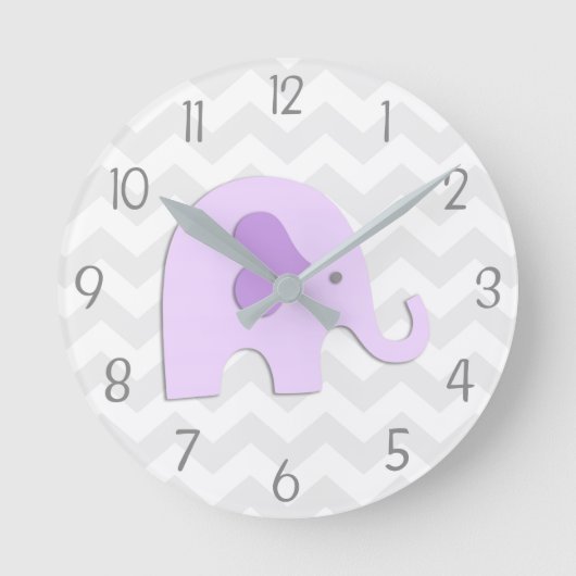 Lila Graue Elephant Kinderzimmer Wall Clock Runde Wanduhr (Vorderseite)