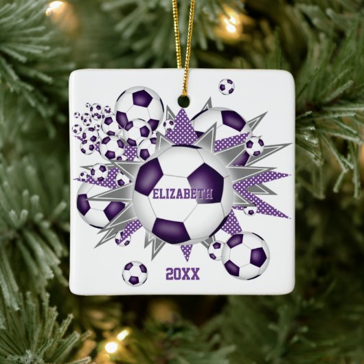 lila graue Fußball Blowout-Girls Keramikornament (Baum)