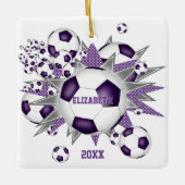 lila graue Fußball Blowout-Girls Keramikornament (Vorderseite)