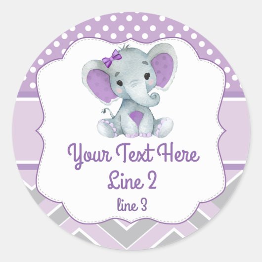 Lila Graue Girl Elephant Peanut Round Sticker (Vorderseite)