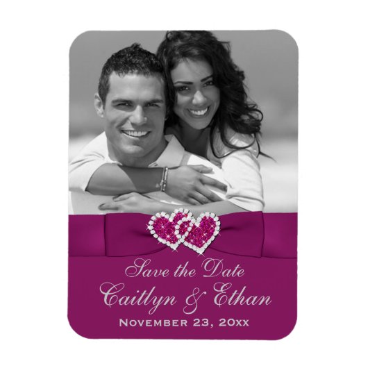 Lila, Graue Herzen Save the Date Foto Magnet (Vertikal)
