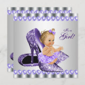 Lila Graue High Heel Shoel Babydusche Einladung (Vorne/Hinten)