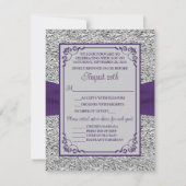 Lila, graue Liebe Hearts Wedding RSVP Card Karte (Rückseite)