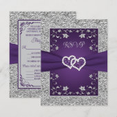 Lila, graue Liebe Hearts Wedding RSVP Card Karte (Vorne/Hinten)