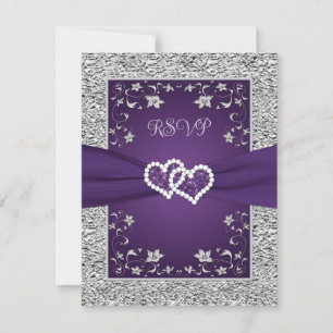 Lila, graue Liebe Hearts Wedding RSVP Card Karte