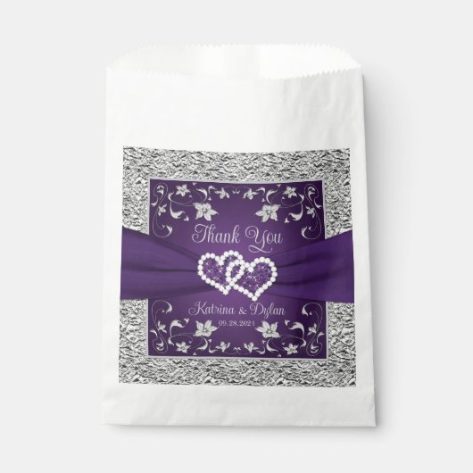 Lila, graue Liebe Herz Gastgeschenk Hochzeit Tasch Geschenktütchen (Vorderseite)