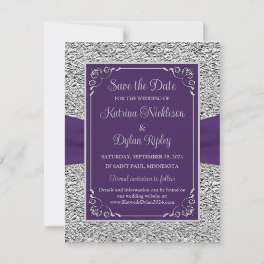 Lila, graue Liebe Herz Hochzeit speichern das Datu (Rückseite)