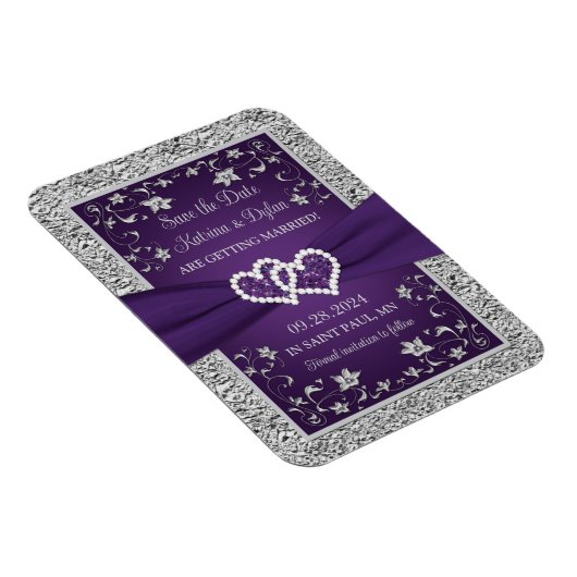 Lila, graue Liebe Herz Hochzeit speichern das Datu Magnet (Rechte Seite)