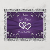 Lila, graue Liebe Herz Hochzeit speichern das Datu Postkarte (Vorderseite)