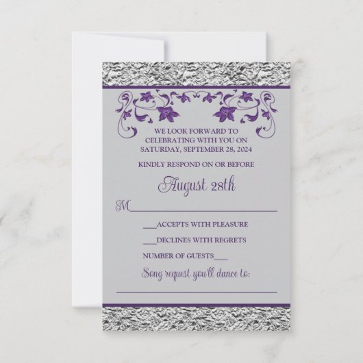 Lila, graue Liebe Herz (KLEIN) Hochzeitsrampe RSVP Karte (Rückseite)