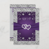 Lila, graue Liebe Herz (KLEIN) Hochzeitsrampe RSVP Karte (Vorne/Hinten)