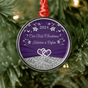 Lila, Graue Liebesherzen Hochzeit 1. Weihnachten Ornament Aus Metall