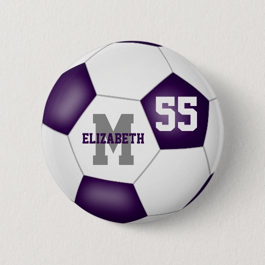 lila graue Mädchen Fußball personalisiert Button (Vorderseite)