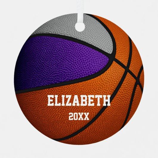 lila graue Mannschaft färbt Jungs Basketball Ornament Aus Metall (Vorderseite)