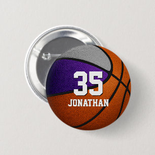 Lila graue Mannschaftsfarben Basketballspielermädc Button