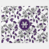 lila graue Mannschaftsfarben Fußbälle Muster Fleecedecke (Vorderseite (Horizontal))