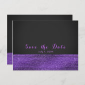 Lila Graue, moderne Glam-Sequins Save the Date Ankündigungspostkarte (Vorne/Hinten)