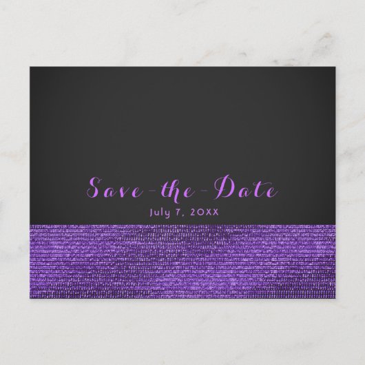 Lila Graue, moderne Glam-Sequins Save the Date Ankündigungspostkarte (Vorderseite)