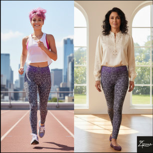 Lila Graue Ombre Damast Blumen-Tapete Leggings
