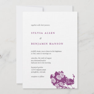 Lila graue Pfaugarten Chic-Hochzeitseinladung Einladung