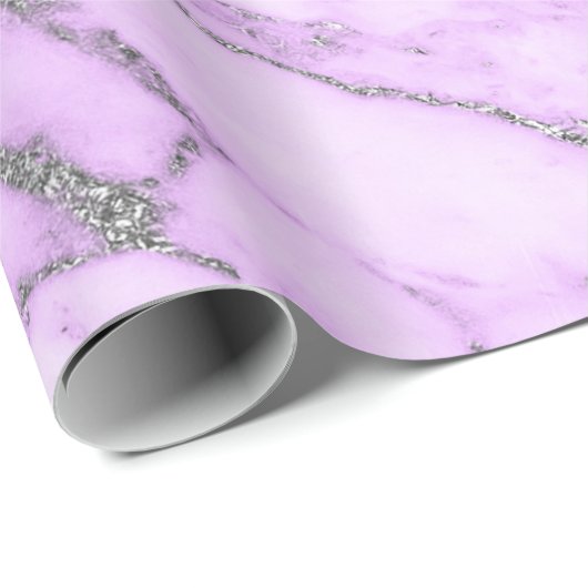 Lila Graue silberweiße Marmorplatte Shiny Glam Geschenkpapier (Rolleneckpunkt)