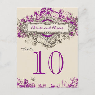Lila graue Vintage-Blumen-Tischnummer für Hochzeit Postkarte
