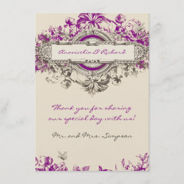 Lila graue Vintage Blumenhochzeit danken Ihnen zu Dankeskarte