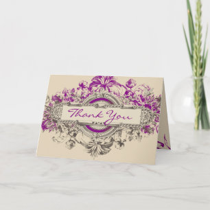 Lila-Graue Vintage Blumenhochzeit Dankeschön Karte