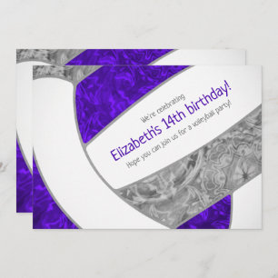 lila graue Volleyball Geburtstagsparty Einladung